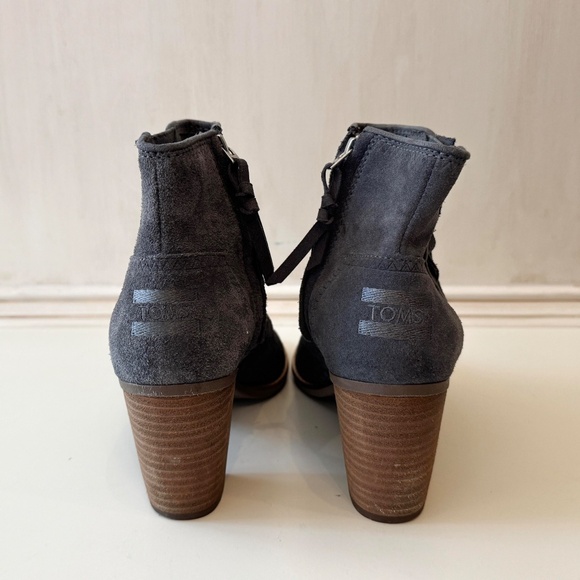 Toms Majorca Blue Gray Peep Toe Suede Booties - Picture 5 of 6
